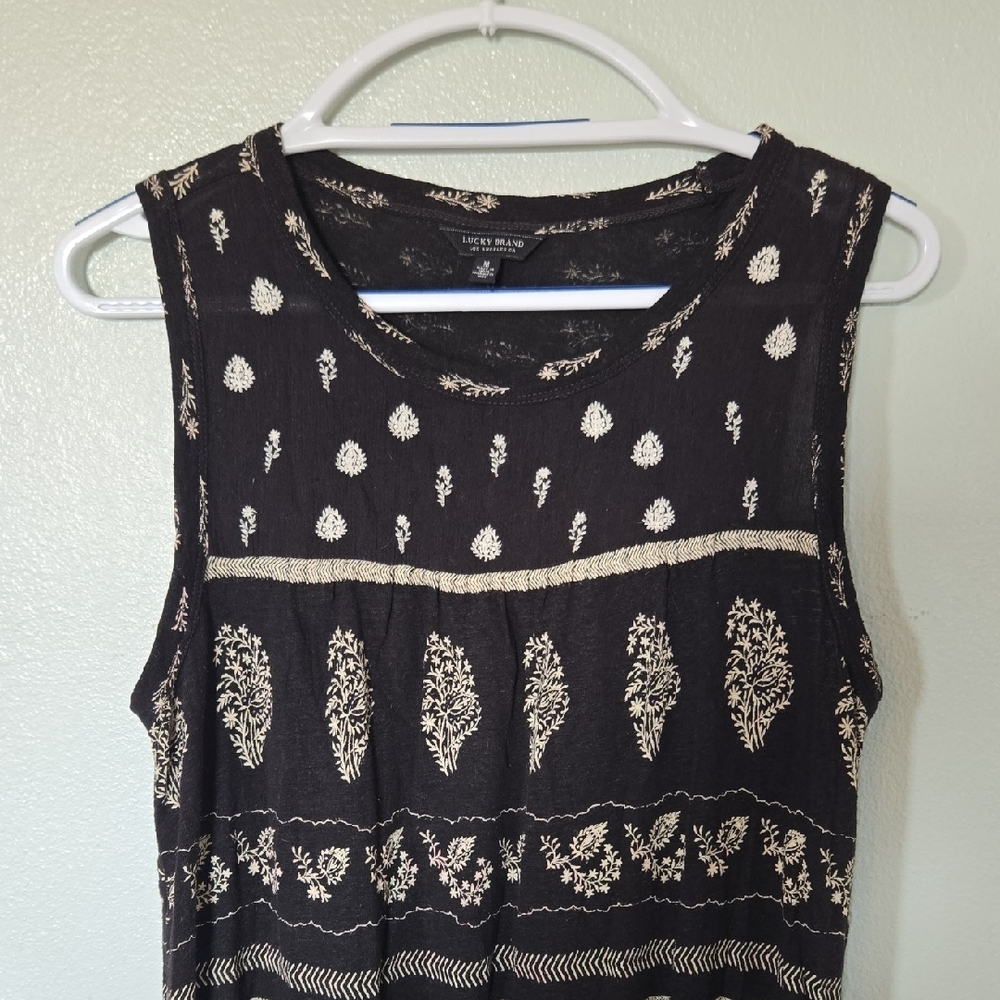Lucky Brand | Black Embroidered Linen Blend Tank Top Size Medium
